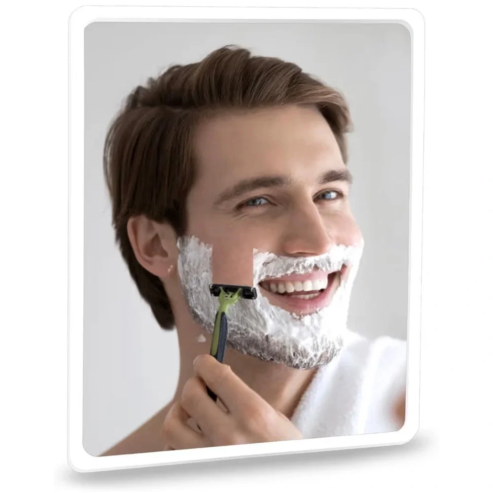 Fog Free Shower Mirror for Shaving White Frame Shatterproof Acrylic with Adhesiv